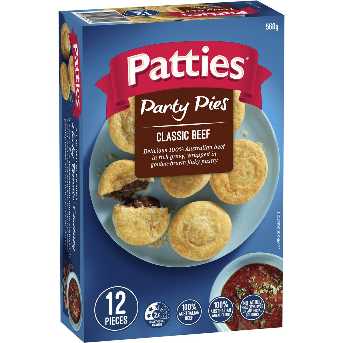 Patties Party Pies Beef 12 pack 560g