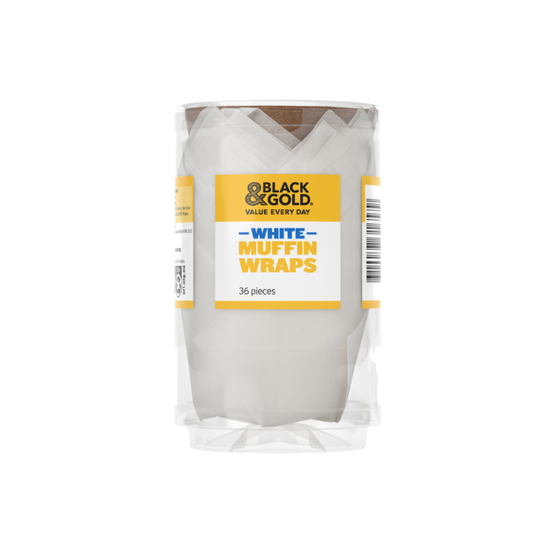 Black & Gold Muffin Wraps White 36pk