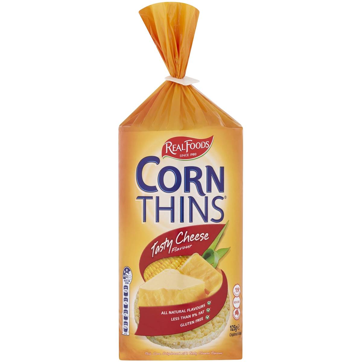 Real Foods Corn Thins Tasty Cheese 125g