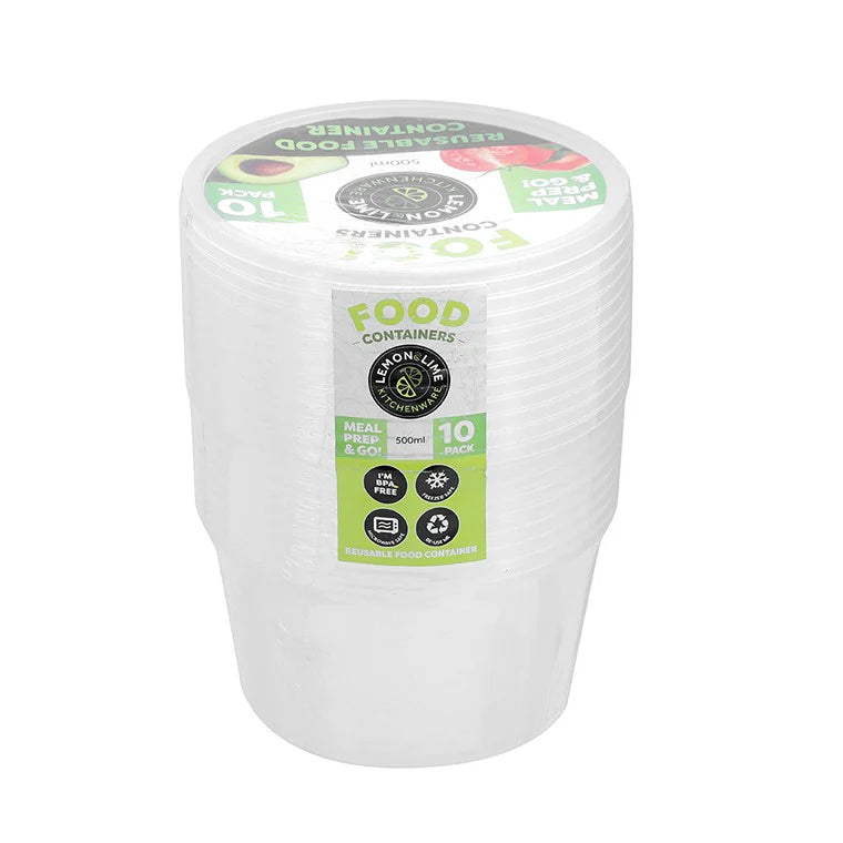 Lemon&Lime Food Containers Round 500ml 10pk