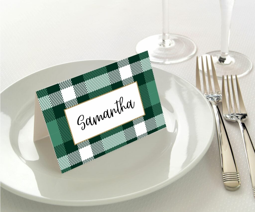 Manor Road Place Cards 45pk - Classic Plaid Green
