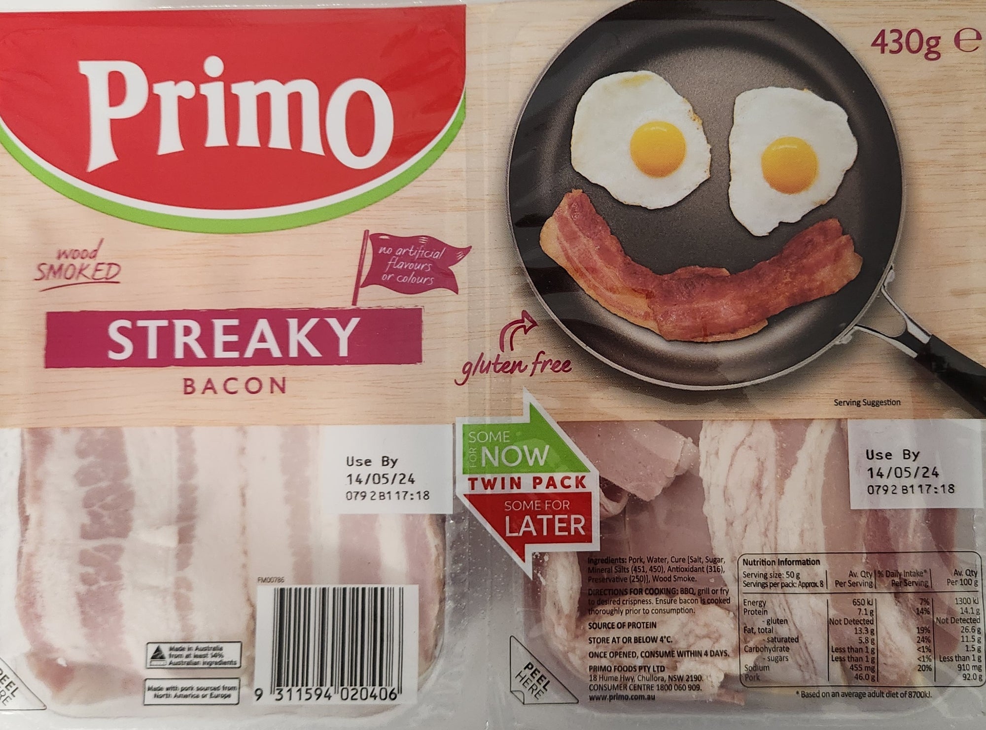 Primo Streaky Bacon Twin Pk 430g
