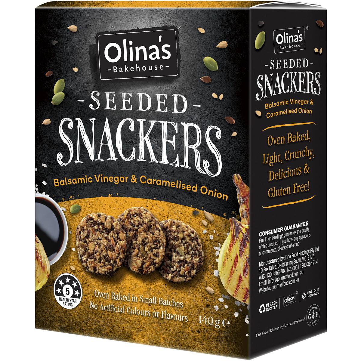 Olina's Seeded Snackers Balsamic Vinegar & Caramelised Onion 140g