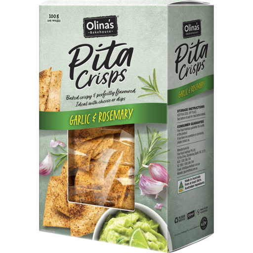 Olina's Pita Crisps Garlic & Rosemary 100g